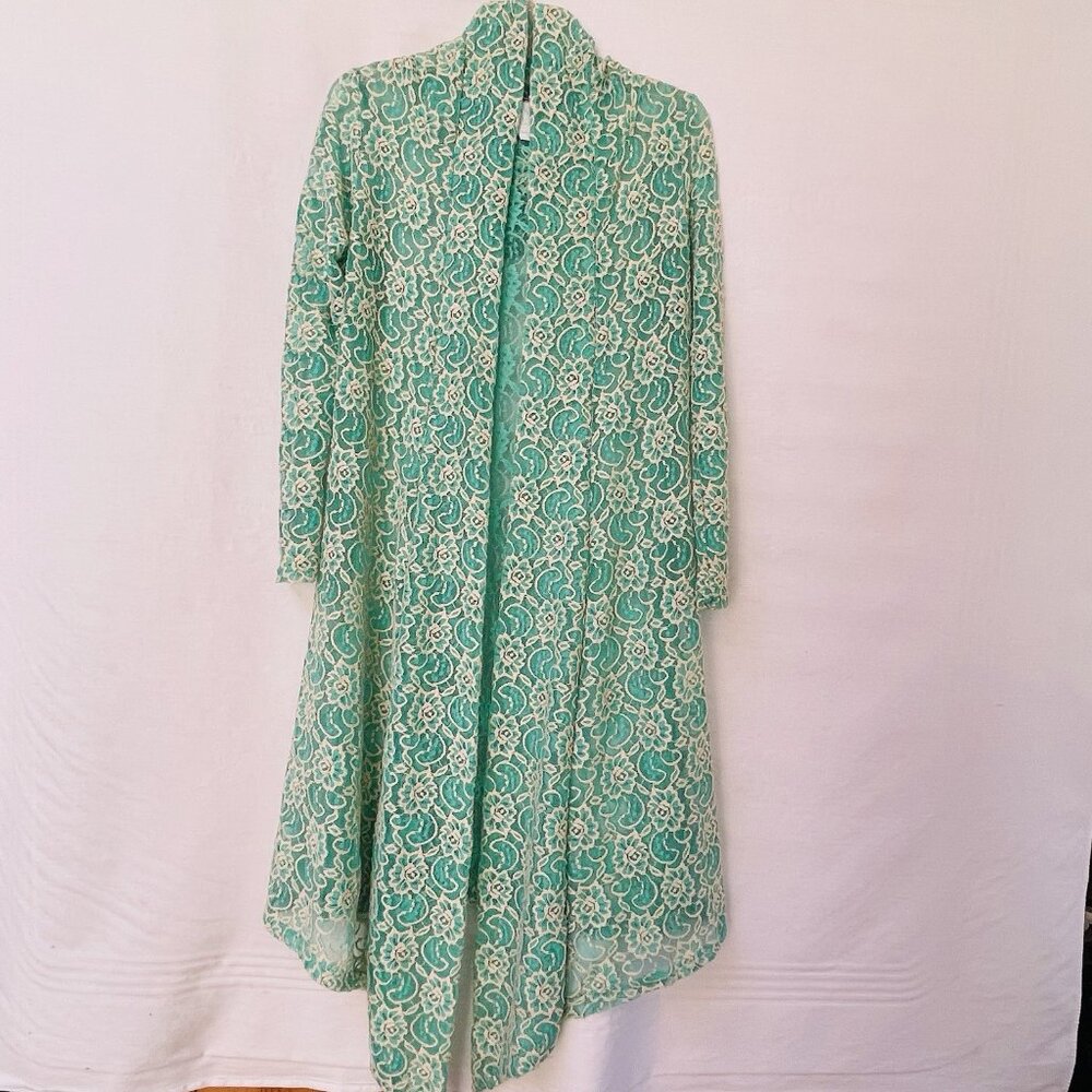 Pretty Young Thing Hooded Duster Cardigan Sweater Boho Lace Fairy Romantic Large